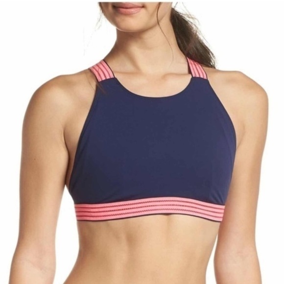 Free People Movement Navy Pink Halter Bralette - Picture 1 of 8